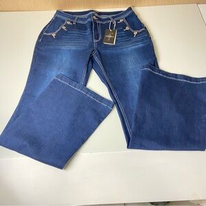 Flare Jeans XL NWT Y2K Button Detail Stretch Bootcut Medium Wash